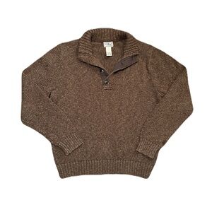 LL Bean Ragg Sweater Henley Pullover Cotton Brown Knit Mens Medium Thick